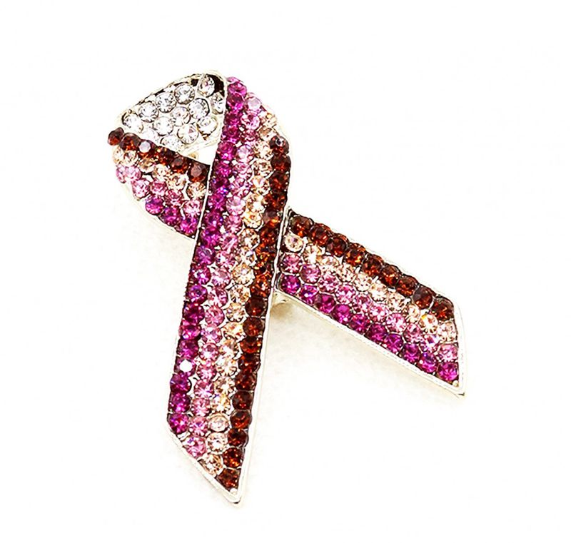 Breast Cancer Awareness Ribbon Brooch - Pink and Brown - Click Image to Close